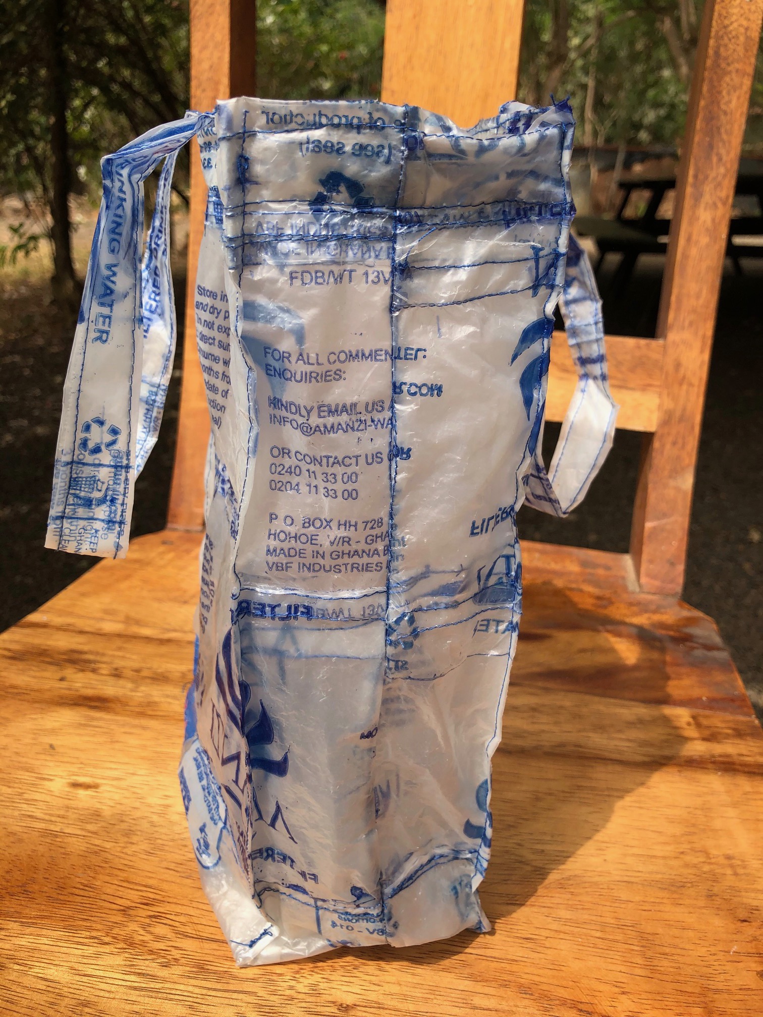 Bag made of water sachets.